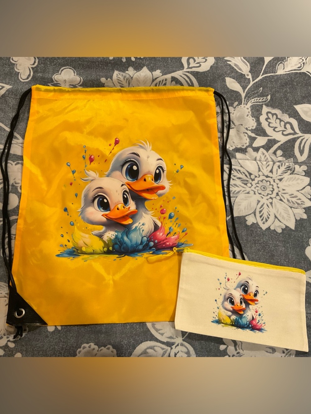 Colorful Drawstring Bag and Pouch, 2 piece set, NWOT